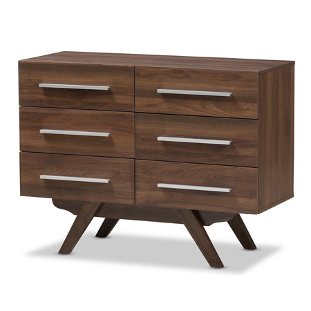 Baxton Studio Auburn Mid-Century Modern Walnut Brown Finished Wood 6-Drawer Dresser 141-7998